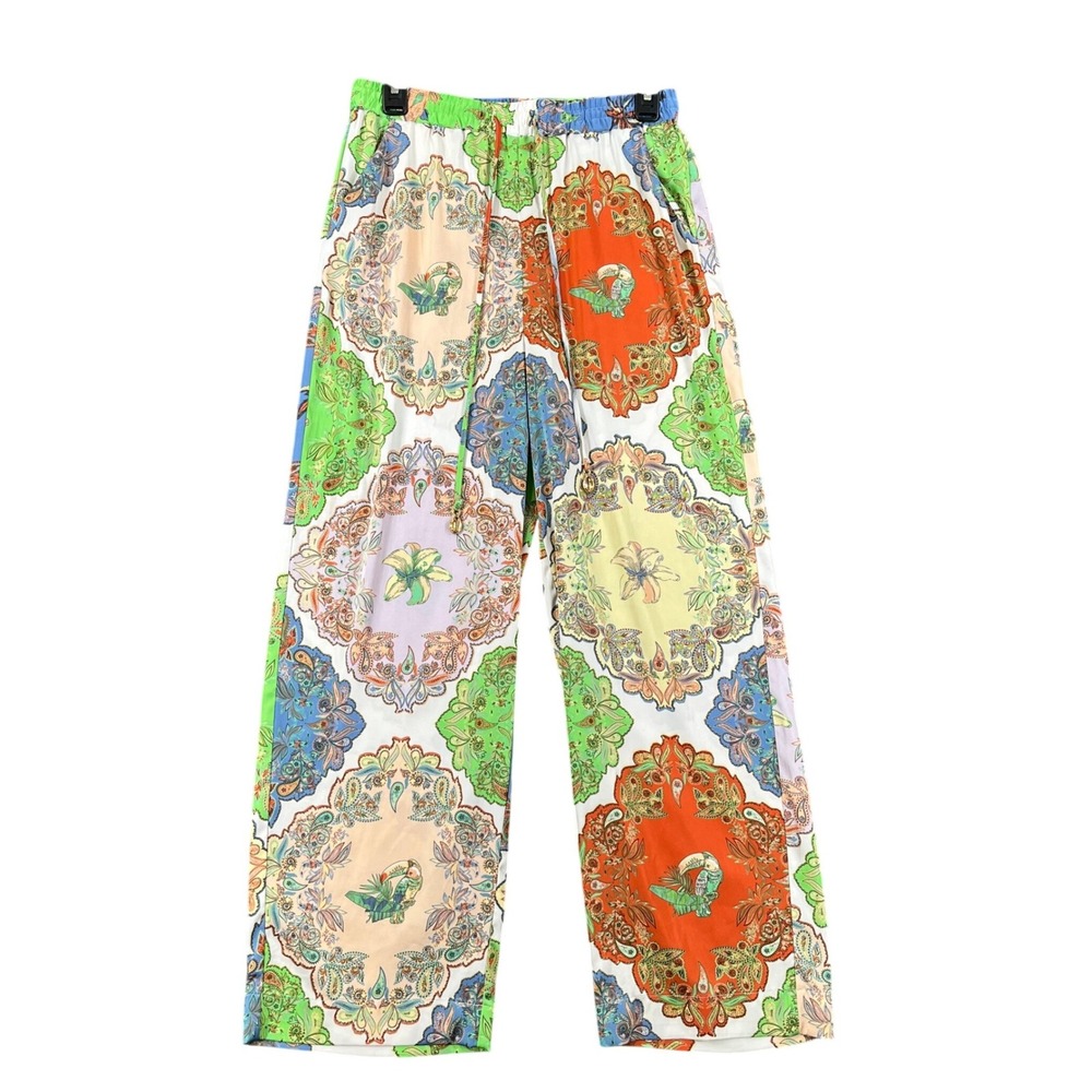 Rachel Zoe Wide Leg Pants Womens S Tropical Paisley Toucan Shell Charm Resort